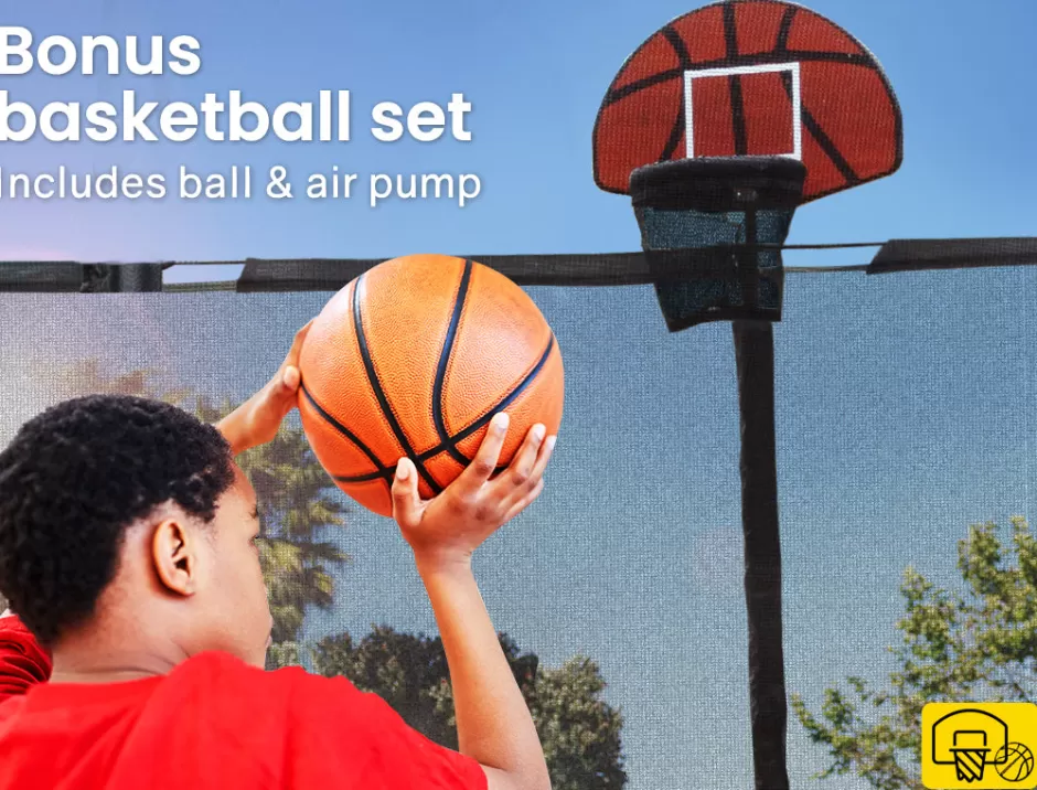 Best Baby Direct Up-Shot 10ft Round Trampoline Basketball Set Safety Net Spring Pad Ladder