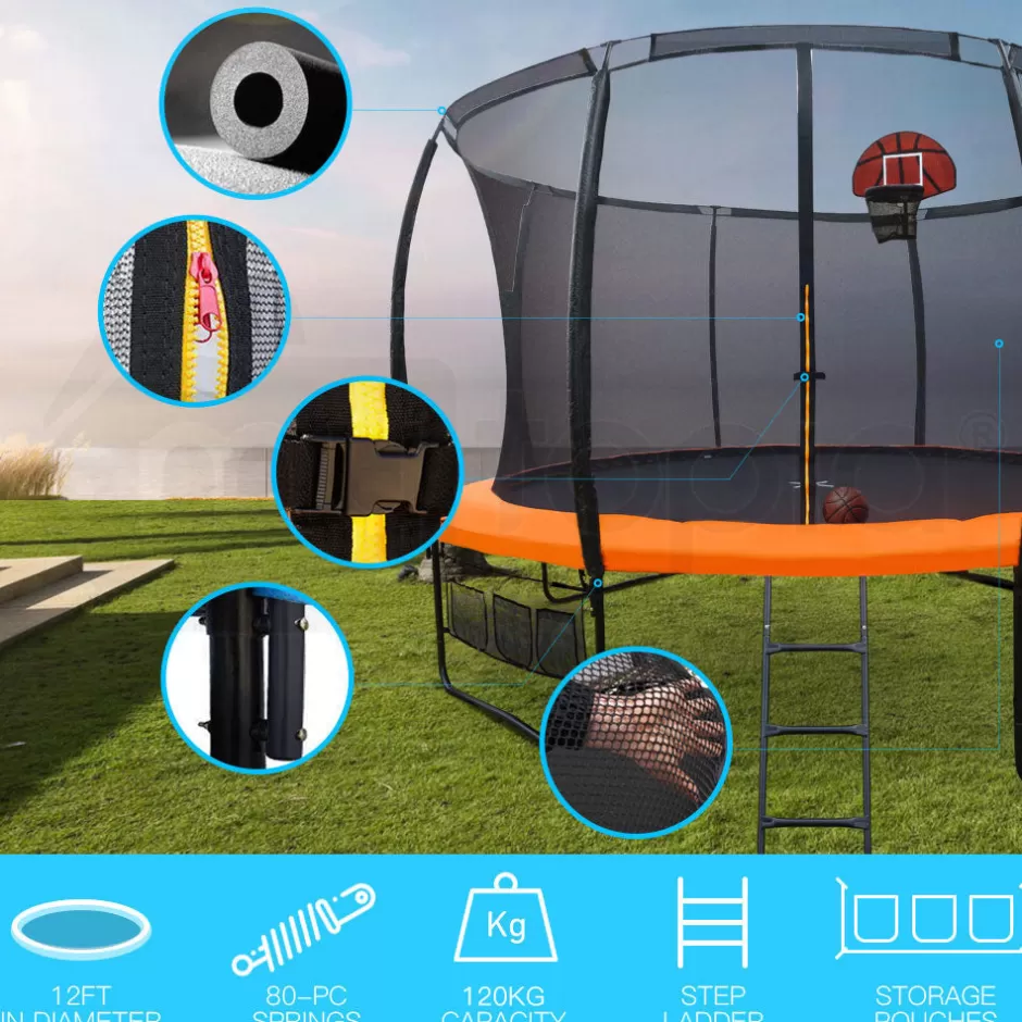 Best Baby Direct Up-Shot 10ft Round Trampoline Basketball Set Safety Net Spring Pad Ladder