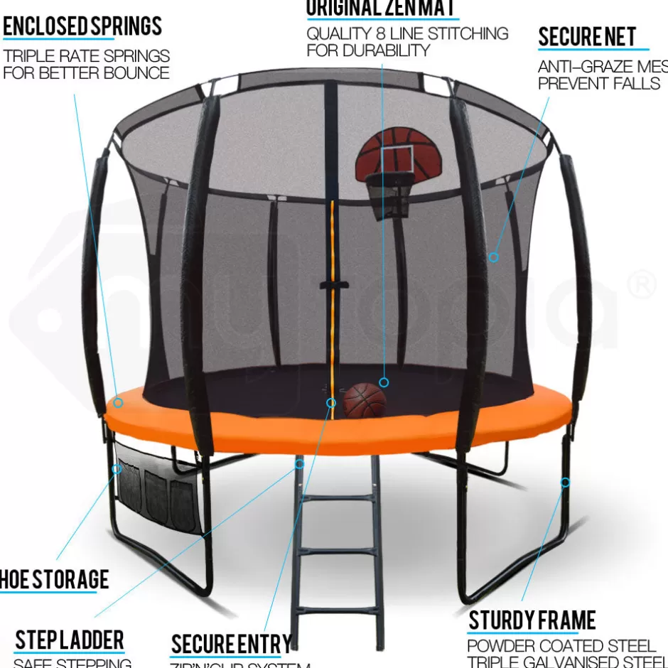 Best Baby Direct Up-Shot 10ft Round Trampoline Basketball Set Safety Net Spring Pad Ladder