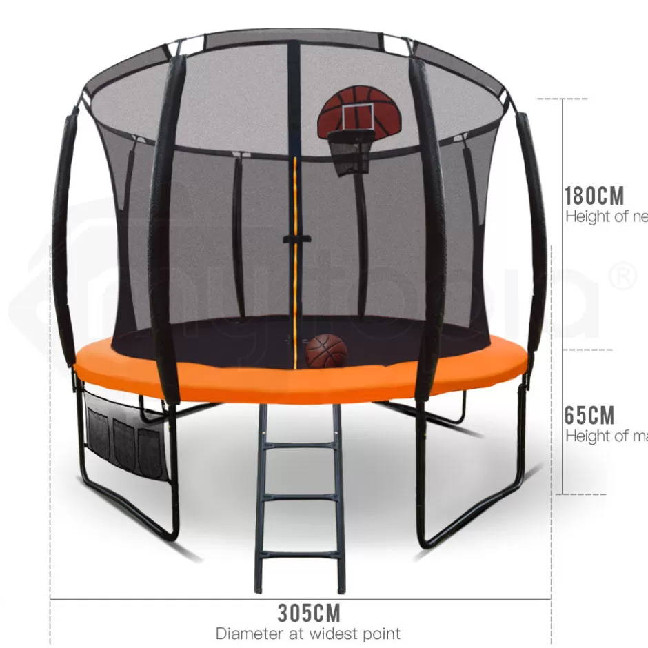 Best Baby Direct Up-Shot 10ft Round Trampoline Basketball Set Safety Net Spring Pad Ladder