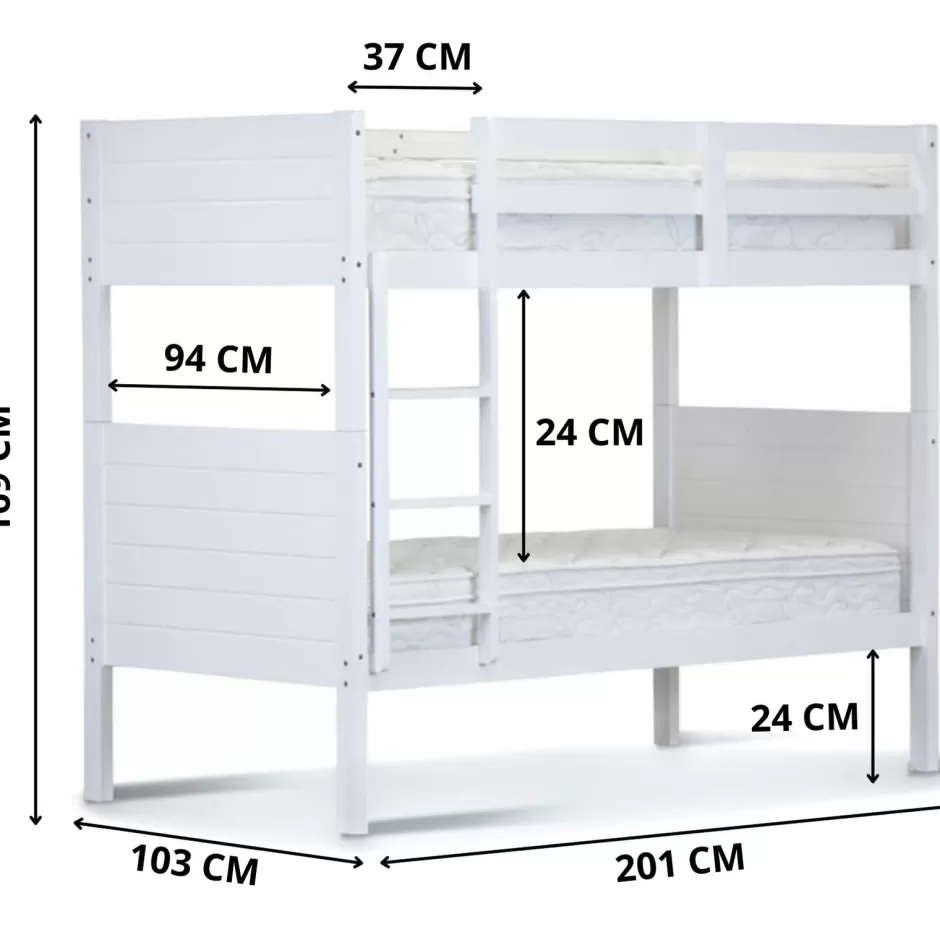Best Sale Baby Direct Zinnia Single Bunk Bed Frame Solid Rubber Timber Wood Loft Furniture - White