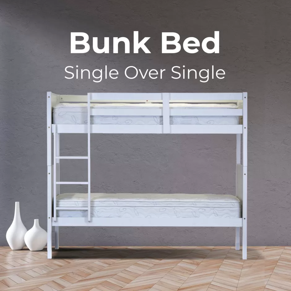Best Sale Baby Direct Zinnia Single Bunk Bed Frame Solid Rubber Timber Wood Loft Furniture - White