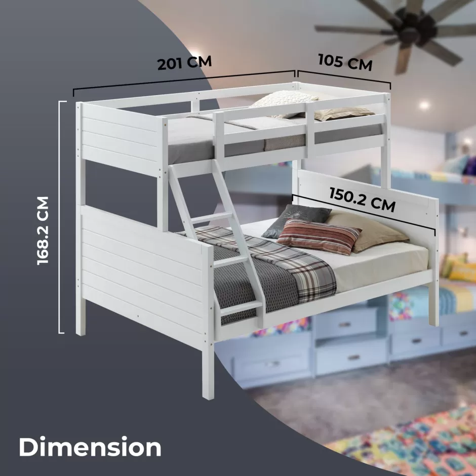 Discount Baby Direct Zinnia Single Double Bunk Bed Frame Rubber Timber Wood Loft Furniture - White
