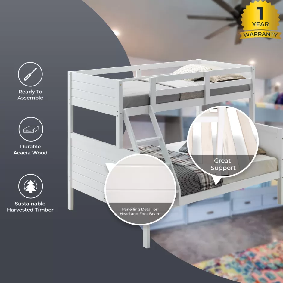 Discount Baby Direct Zinnia Single Double Bunk Bed Frame Rubber Timber Wood Loft Furniture - White